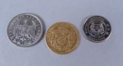 Collection : pièce de monnaie (3) : une pièce en or Leopold II 20Fr de 1876 pos A (+2pièces sans valeur)