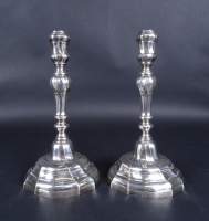 Argenterie: paire de chandeliers poinçon de Ath 1769 H:25,5cm 720gr