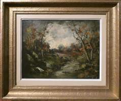 Tableau HSP -Sous-bois- signé 27x33cm cadre doré
