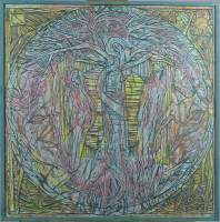 Tableau: Panneau gravé et peint -Adam&Eve- signé MEESSEN 60x60cm cadre baguette