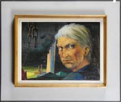 Tableau HSP -Le portrait mystérieux- signé et monogrammé d'une croix de Anhk 30x
