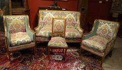 Salon anglais de style a/filet de marqueterie fin 19eS /deb 20eS (usures) (canap