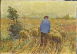 Tableau HST -Paysan aux brebris- signé VAN SASSENBROUCK Achille