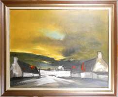 Tableau HST (Détachement de la couche picturale) -Paysage hivernal- signé PERMEK