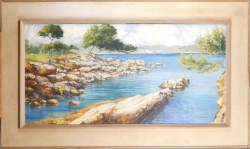 Tableau HST -Bord de mer ile St Honorat- signé CALOT RELIN-CALOT Marie