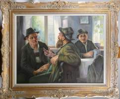 Tableau HST -Les 3 copains- signé DE CROUX 70x90cm cadre doré de style (acc)
