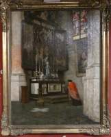 Tableau HST -Intérieur d'église- Eglise de Notre Dame de la Chapelle à Bruxelles