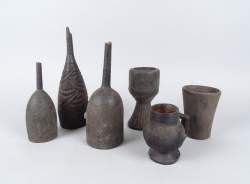 Africain : 3 Clystères en bois + 3 coupes KUBA (6pcs)