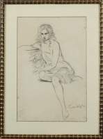 Tableau: dessin fusain -femme assise- signé CARLEGLE Charles Emile