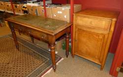 Meuble: Bureau / console Louis Philippe dessus cuir (usure) 2T 75x120x49 + meubl