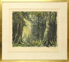 Litho rehaussée -Composition a/ arbres- N°25/45 rehaussé 3/5signé GOVAERTS Jean