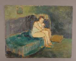 Tableau HSPapier -Femme assise- signé VAN ASSCHE Petrus