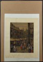 Tableau fusain sur papier -Marché animé- signé LIEBERMANN attribution possible à