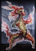 Tableau technique mixte -Dragon féminin- signé HUPET André