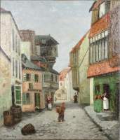 Tableau HST -Rue animée- signé BUELENS Michel Felix