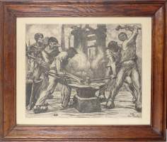 Estampe Eau-forte (2) -Mineur- 45,5x34cm -Le fer- 39,5x49cm signé PAULUS Pierre