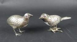 Argenterie : Salière et poivrière en argent - oiseaux -