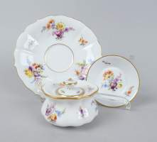 Céramique : (3pcs) Encrier et 2 coupelles en porcelaine de MEISSEN