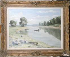 Tableau HST - Cours d'eau animé - signé DUMONT Micheline