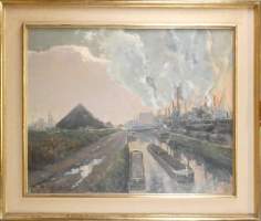 Tableau HST - La Sambre à Montignies - signé WILLEMS Jozef