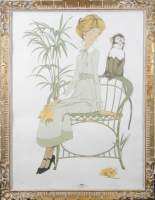 Estampe : Lithographie couleur - Dame au singe - N° 164/180 signé NOYER Philippe Henri
