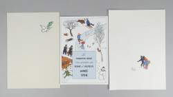 BD : Hergé Tintin : Carte de voeux signée (3) (Bel état , petites piqûres) : 1993 , 1994 et 1995 éditée par la Fondation Hergé