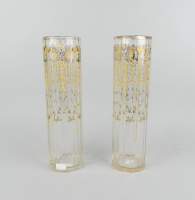 Verrerie : Paire de vases de Bohème dodécagones (ecl sous la base) (12 côtés) finement peint rehauts d'or fin 19eS