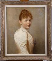 Tableau HST (pt griffe) - Portrait de la nièce du peintre - daté 1890 signé NOSTER Ludwig