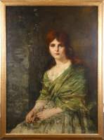 Tableau HST - Portrait jeune femme - daté 1875 signé SCHWARTZE Thérèse