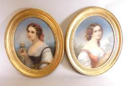 Tableau : Paire de Pastels (2pcs) - Portrait jeune femme - signé LAGACHE Mathilde