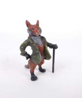 Sculpture : Bronze de Vienne polychrome - Renard à la canne - estampillé B dans une cruche attribué à BERGMANN Franz Xavier