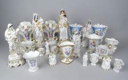 Ceramique: porcelaine (ptt acc) dit vieux Bxl (21) dont vierge à l'enfant, vase