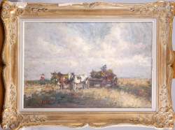 Tableau HST -Paysans au pré- signé BASTIEN Alfred