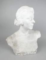 Sculpture: Buste de femme en plâtre d'atelier (usure, ecl) signé COLLET Marcel