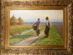 Tableau HST - L'Amour Paysan - daté 1909 signé VAN KUYCK Frans