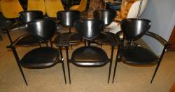 Meuble : Suite de 6 chaises design (certaines dans l'état) éd ARRBEN Italy en cuir et métal chromé