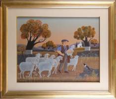 Tableau HSP - Le retour du troupeau - daté au dos 1990 signé LORAND Jean-Pierre