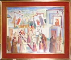Tableau HST - La Procession - signé MARINGER Lucien