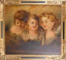 Tableau HSB acajou - Têtes d'angelots - dans le style de RUBENS attribué au dos à CAP en 1914