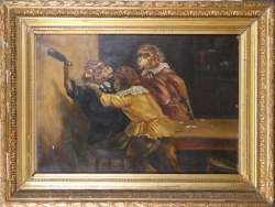 Tableau HST (1 pt trou) - Singes joueurs de cartes - signé SCHOUTEN Henry