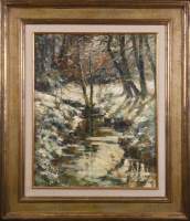 Tableau HST - Cours d'eau de forêt - signé LICHTFUS Yvette