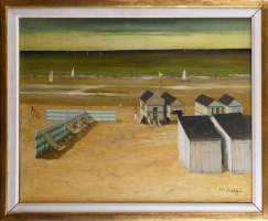 Tableau HSP - Vue de plage - daté 81 signé LEGOUT Max