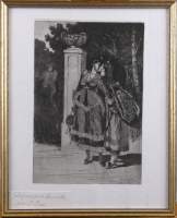 Estampe : Eau-forte - Les adieux d'Auteuil - daté et signé dans la planche 1869 d'après ROPS Félicien