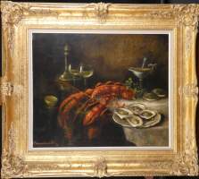 Tableau HST - Nature morte aux homard et aux huîtres - signé MARTIN Mona
