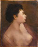 Tableau HST (pt choc coin droit) - Profil de femme dénudée - daté 94 signé EVENEPOEL Louis