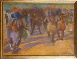 Tableau : dessin Pastel/ papier - Danse africaine - signé TOMBU Jeanne