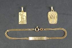Bijou : Bracelet/gourmette et 2 pendentifs - Odile - en or jaune 18K