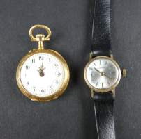 Bijou : Montre bracelet de dame en or jaune 14k + montre de gousset de col (Ds l'état , mq cuvette ext) en or 18k