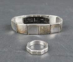 Bijou: Bracelet YSL (Yves Saint Laurent) en argent et acier + bague YSL en argen