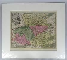 Estampe: gravure aquarellée sur cuivre Carte du Hainaut -Comitatus Hannoniae- 16